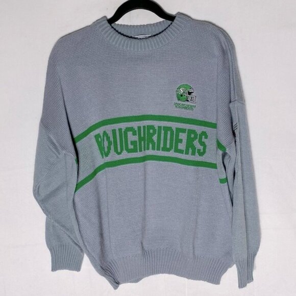 Vintage Le Sport Grey Green Saskatchewan Roughriders Crew Neck Knit Sweater S - Picture 1 of 16